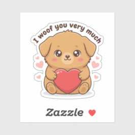 I Woof You Very Much Cute Dog Puppy Valentine  シール