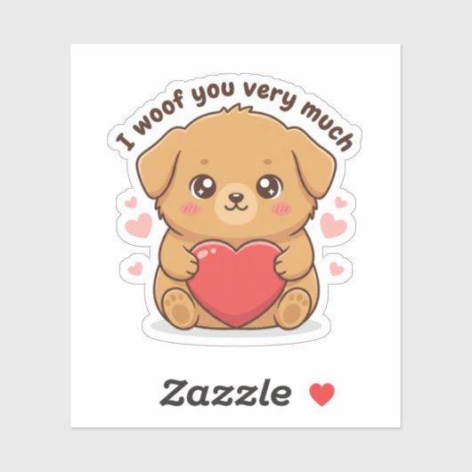 I Woof You Very Much Cute Dog Puppy Valentine  シール (シート)