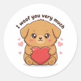 I Woof You Very Much Cute Dog Puppy Valentine  ラウンドシール