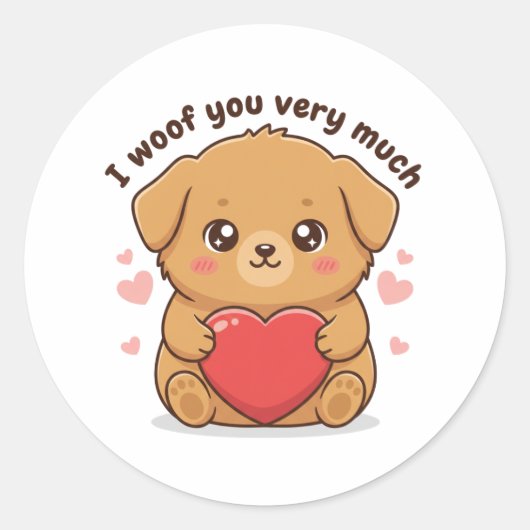 I Woof You Very Much Cute Dog Puppy Valentine  ラウンドシール (正面)