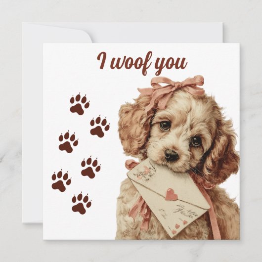I woof you Vintage Pup Valentine's Day カード (正面)