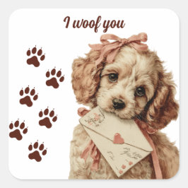 I woof you Vintage Pup Valentine's Day スクエアシール