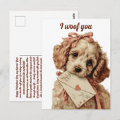 I woof you Vintage Pup Valentine's Day ポストカード (正面/裏面)