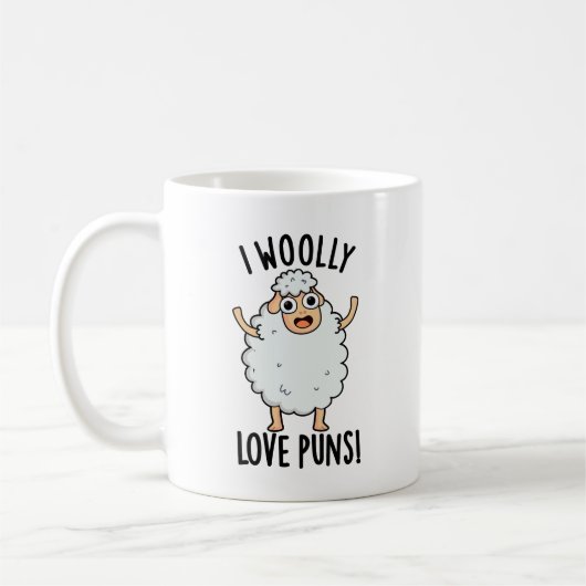 I Wooly Love Puns Funny Sheep Pun コーヒーマグカップ (左)