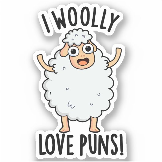 I Wooly Love Puns Funny Sheep Pun シール (正面)