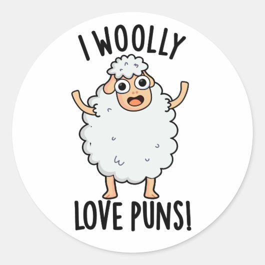 I Wooly Love Puns Funny Sheep Pun  ラウンドシール (正面)