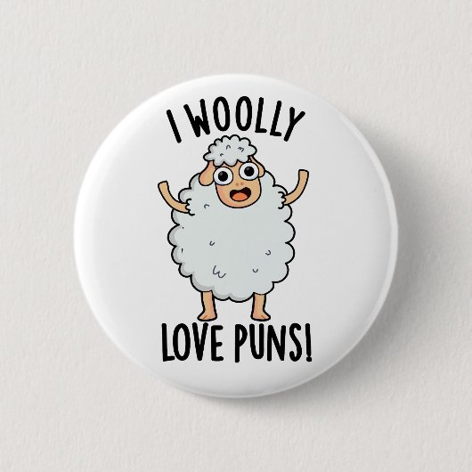 I Wooly Love Puns Funny Sheep Pun  缶バッジ (正面)