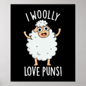 I Wooly Love Puns Funny Sheep Pun Dark BG ポスター (正面)