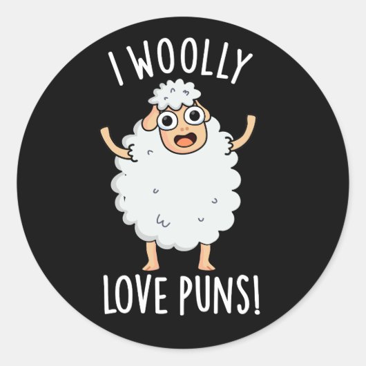 I Wooly Love Puns Funny Sheep Pun Dark BG ラウンドシール (正面)