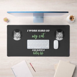I Work懸命- Personalizable Cat Photo デスクマット