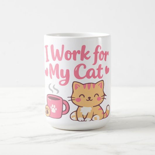 I Work for My Cat – Cute Kawaii Cat Design コーヒーマグカップ (中央)