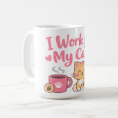 I Work for My Cat – Cute Kawaii Cat Design コーヒーマグカップ (正面左)