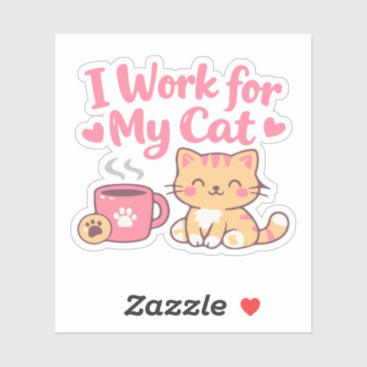 I Work for My Cat – Cute Kawaii Cat Design シール (シート)