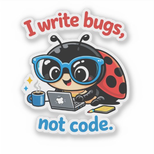 I write bugs, not code. シール (正面)