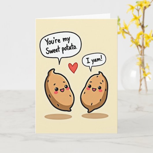 I Yam Sweet Potato Pun Card カード (黄色い花)