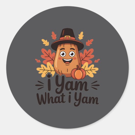 I Yam What I Yam Clic Thanksgiving Yam With Hat Lo ラウンドシール (正面)