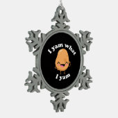 I Yam What I Yam, Cute Vegetarian Thanksgiving Pot スノーフレークピューターオーナメント (左)