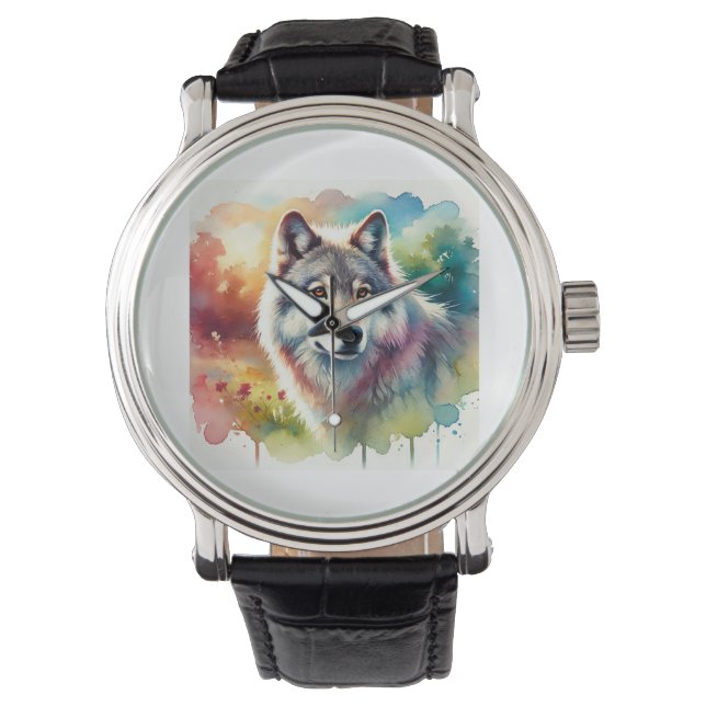 Iberian wolf 060824AREF145 - Watercolor 腕時計 (正面)