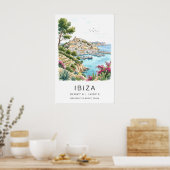 Ibiza Landscape Print Watercolor Seaside Scene ポスター (キッチン)