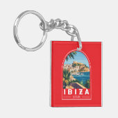 Ibiza Spain Illustration Travel Art Vintage キーホルダー (正面左)