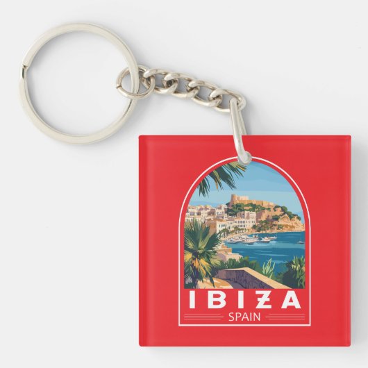 Ibiza Spain Illustration Travel Art Vintage キーホルダー (正面)