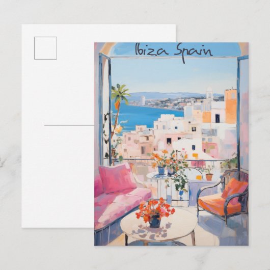 Ibiza Spain Travel City Painting Aesthetic ポストカード (正面/裏面)