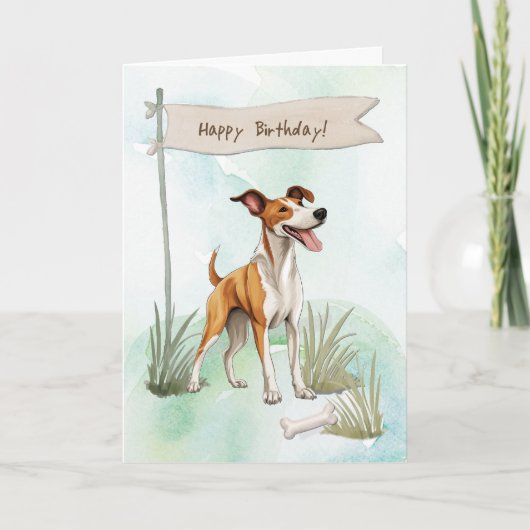 Ibizan Hound Dog Outdoors Under Birthday Sign カード (正面)