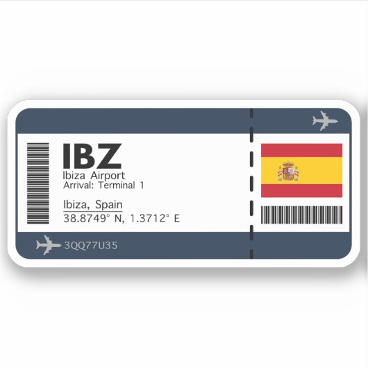 IBZイビサ空港ボーディングパス – スペイン旅行 シール (正面)