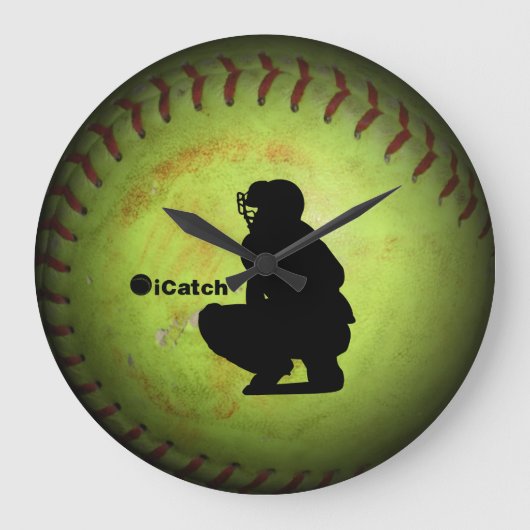iCatch fastpitchソフトボール選手のシルエット ラージ壁時計 (正面)