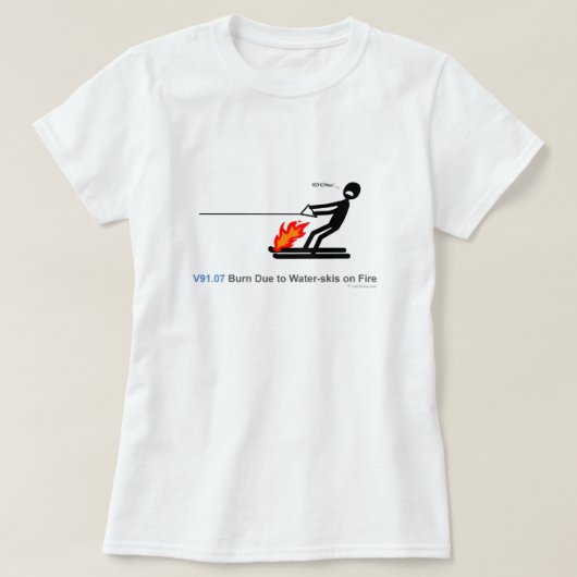 ICD-10: 火の水スキーによるV91.07焼跡 Tシャツ (デザイン正面)