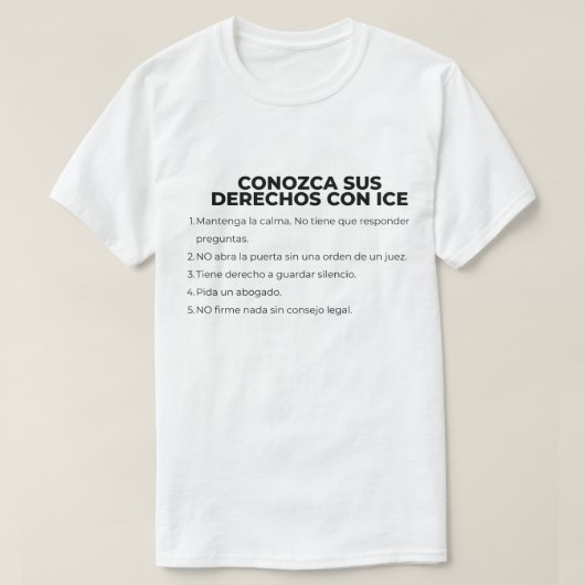 ICEに対する権利を知るスペイン語 Tシャツ (デザイン正面)
