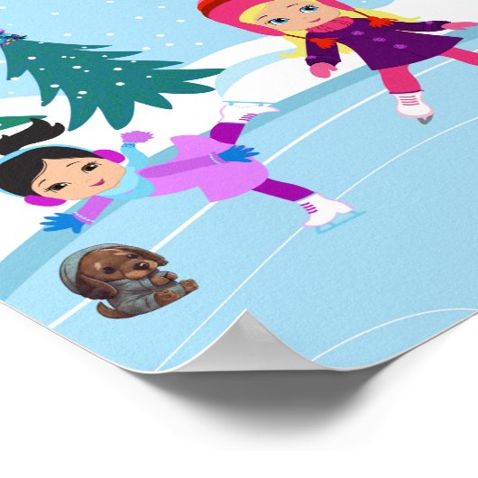 ICEスケートで滑ると友人と動物の監視 ポスター (角)