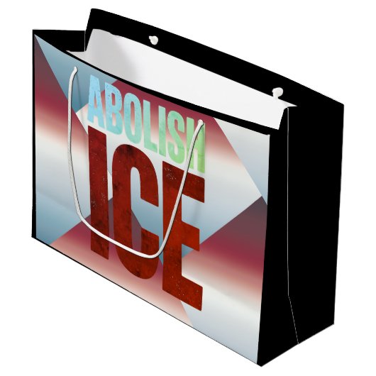 ICE廃止ミニマリスト抗議タイポグラフィーデザイン ラージペーパーバッグ (正面アングル)