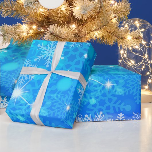 Ice and Snow, blue, white Christmas pattern ラッピングペーパー (クリスマス)