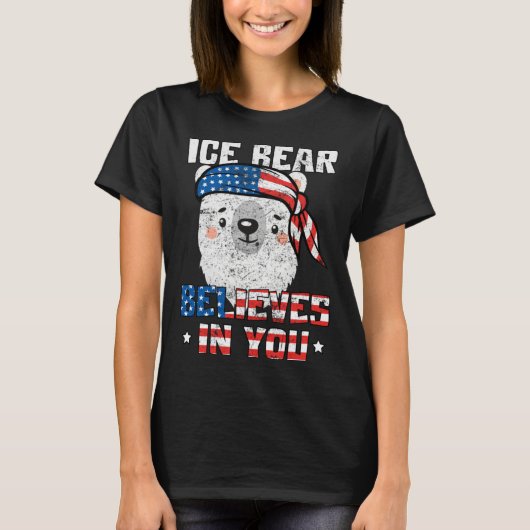 Ice Bear Believes In You Patriotic Bears USA Flag  Tシャツ (正面)