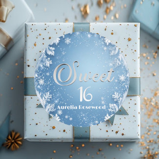 Ice Blue Frost Fairytale Winter Snow Sweet 16 Chic ラウンドシール