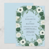Ice Blue Lush Winter Wedding 招待状 (正面/裏面)