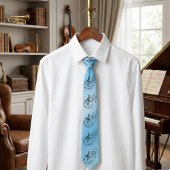 Ice Blue Treble Clef Music Notes - Musical Pattern ネクタイ