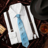 Ice Blue Treble Clef Music Notes - Musical Pattern ネクタイ