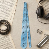 Ice Blue Treble Clef Music Notes - Musical Pattern ネクタイ