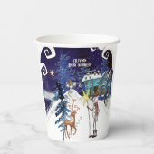 Ice Blue Winter Village Baby Shower | Flying Fairy 紙コップ (裏面)