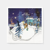 Ice Blue Winter Village Baby Shower Swirl Napkins  スタンダードカクテルナプキン (正面)