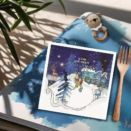 Ice Blue Winter Village Baby Shower Swirl Napkins  スタンダードカクテルナプキン