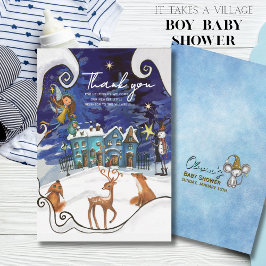 Ice Blue Winter Village Thank You Card | Fairy  サンキューカード