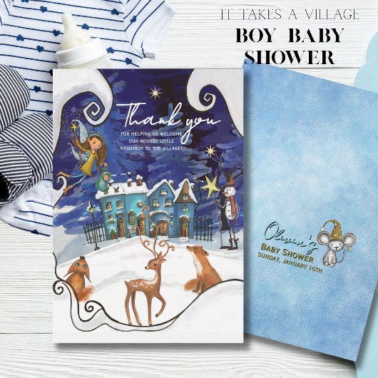 Ice Blue Winter Village Thank You Card | Fairy  サンキューカード