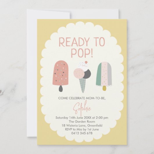 Ice Cream Baby Shower Invitation Yellow Gold Pop 招待状 (正面)