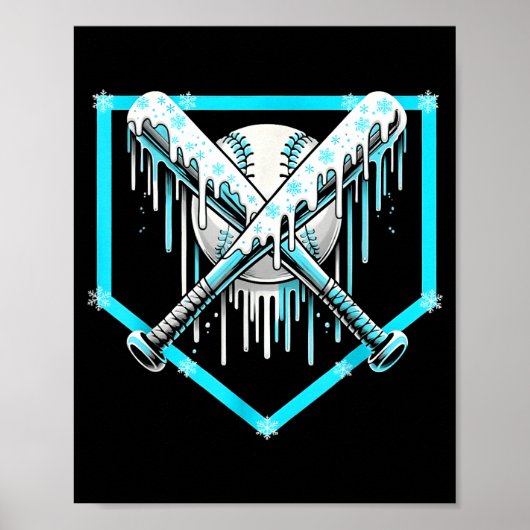 Ice Cream Baseball Drip Home Plate Bats Cool For B ポスター (正面)