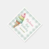 Ice Cream Blue Bow Gingham Birthday Party スタンダードカクテルナプキン (角)