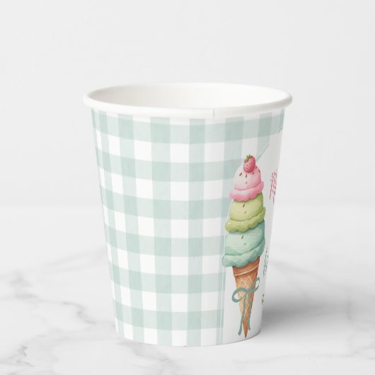 Ice Cream Blue Bow Gingham Birthday Party 紙コップ (右)