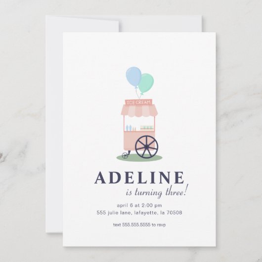 Ice Cream Cart Birthday Party Invitation 招待状 (正面)